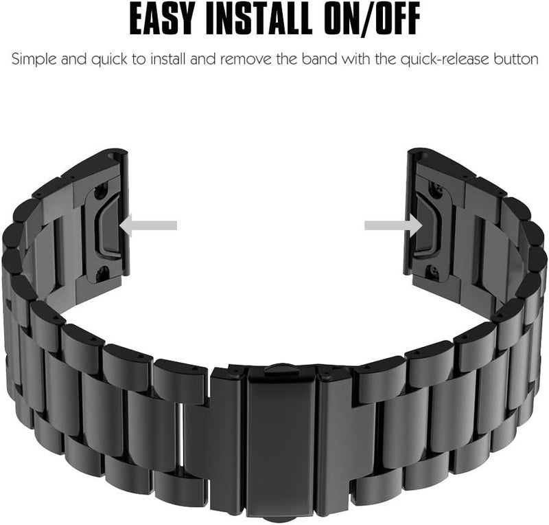 MoKo Band Compatible with Garmin Fenix 766 Pro55 PlusEpix Gen 2Forerunner 945935Approach S62S60Quatix 6Instinct 2MARQ 22mm Quick Fit Stainless Steel Metal Replacement Watch Band Black - Image 4