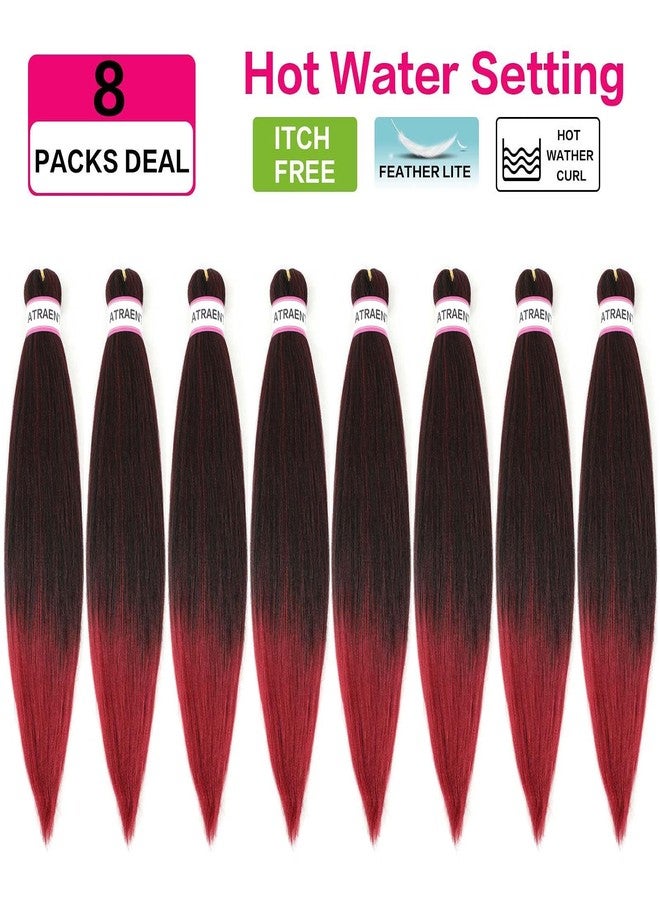 ATRAENTE Pre Stretched Braiding Hair 8 Packs-26 Inch Ombre Braiding Hair,Red Hair For Braiding,Two Tone Yaki Texture Synthetic Hair For Box Braids Crochet Hair Itch Free Hot Water Setting(26inch,T1B/bug) - Image 2