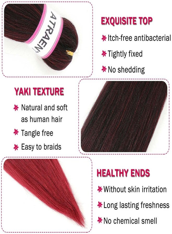 ATRAENTE Pre Stretched Braiding Hair 8 Packs-26 Inch Ombre Braiding Hair,Red Hair For Braiding,Two Tone Yaki Texture Synthetic Hair For Box Braids Crochet Hair Itch Free Hot Water Setting(26inch,T1B/bug) - Image 3