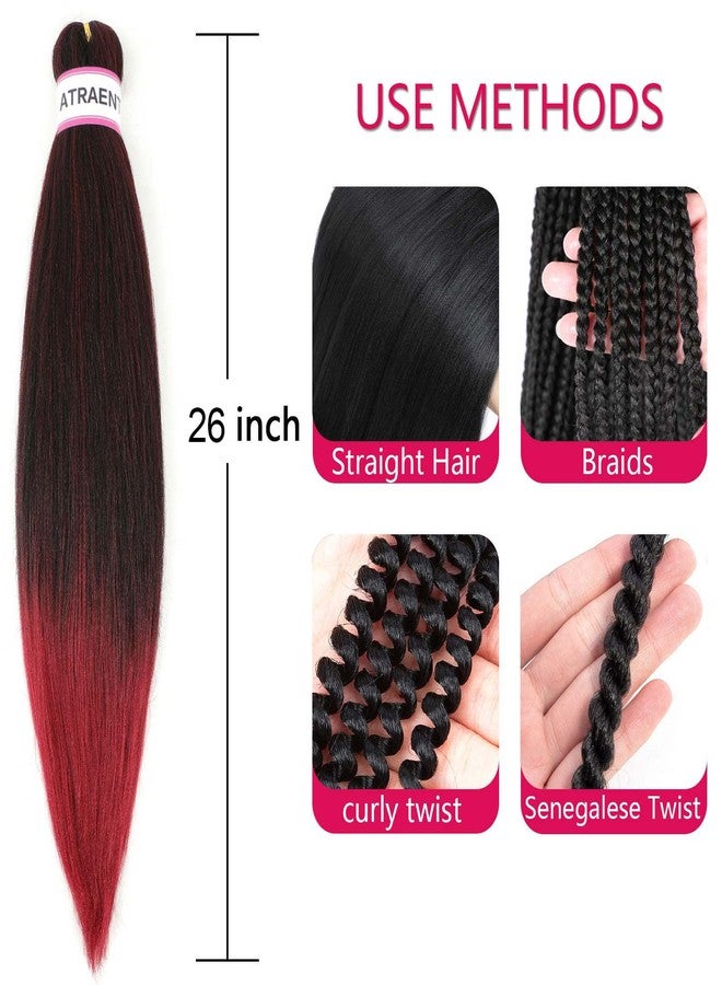 ATRAENTE Pre Stretched Braiding Hair 8 Packs-26 Inch Ombre Braiding Hair,Red Hair For Braiding,Two Tone Yaki Texture Synthetic Hair For Box Braids Crochet Hair Itch Free Hot Water Setting(26inch,T1B/bug) - Image 4