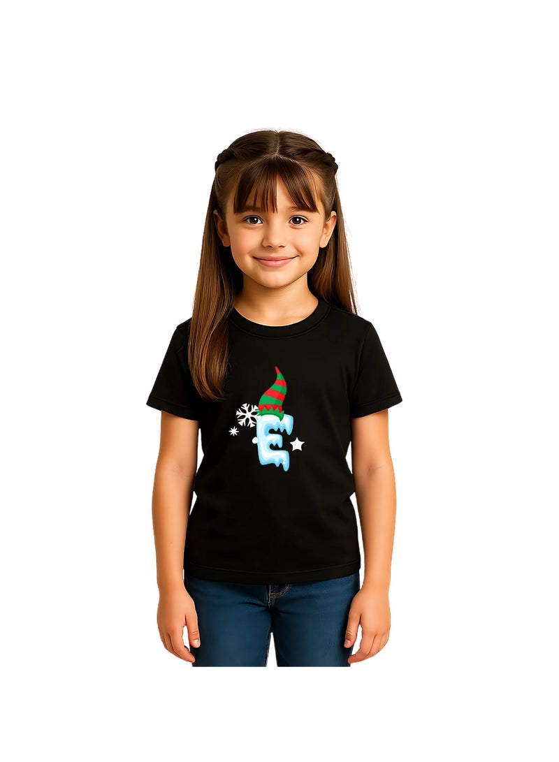 Christmas Initial Letter Printed Kids T-Shirts For Girls-Fun And Festive Holiday Gift For Your Little Guy-Gifts For Friends And Family - Image 1