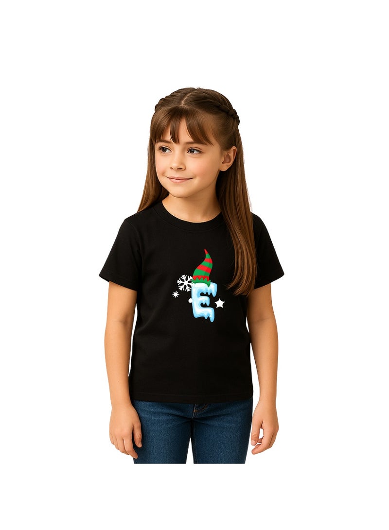 Christmas Initial Letter Printed Kids T-Shirts For Girls-Fun And Festive Holiday Gift For Your Little Guy-Gifts For Friends And Family - Image 3