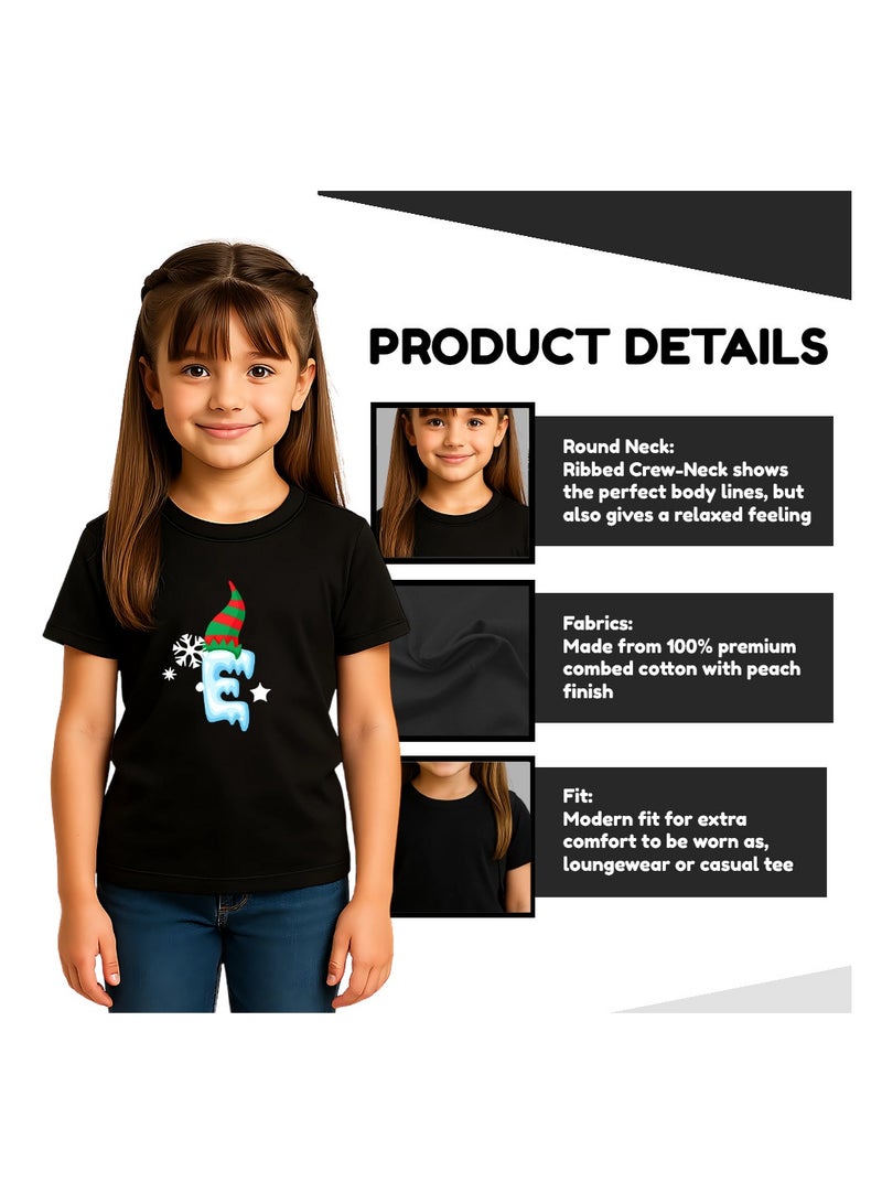 Christmas Initial Letter Printed Kids T-Shirts For Girls-Fun And Festive Holiday Gift For Your Little Guy-Gifts For Friends And Family - Image 4