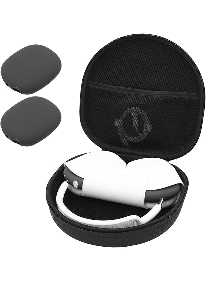 Procases Hard Case For New Airpods Max Travel Carrying Headphone Case With Silicone Earpad Cover & Mesh Pocket Airpods Max Protective Portable Storage Bag Black - Image 1