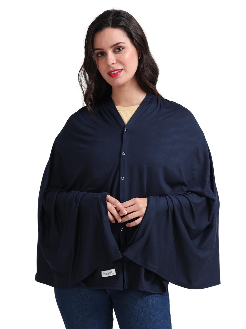 Kowsi 360 Degree Premium Soft Cotton Mother’s Breathable Breast Feeding Shawl & Light Weight Outdoor Baby Blanket Too. (Navy) - Image 1