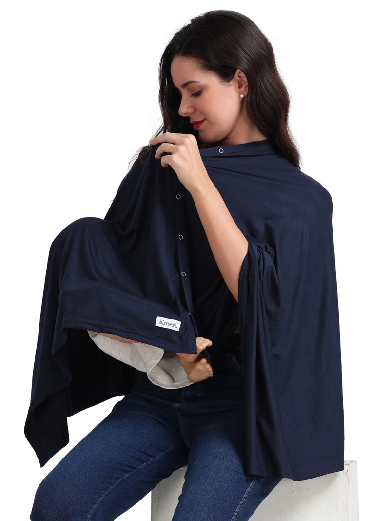 Kowsi 360 Degree Premium Soft Cotton Mother’s Breathable Breast Feeding Shawl & Light Weight Outdoor Baby Blanket Too. (Navy) - Image 2