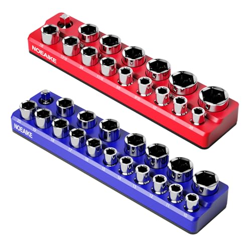 NOEAIKE 1/2 Inch Magnetic Socket Organizer,2-Pack Metric &SAE Sockets Holder Set 1/2" Drive Socket Trays, Holds 35 Pcs Standard Sockets(Socket not Included) - Image 1