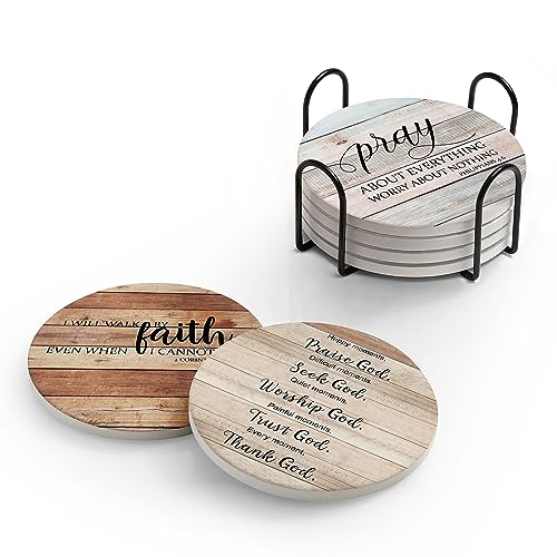 Hoomey Coasters for Drinks with Bible Verses, Set of 6 Absorbent Drinks Coasters with Holder, Christian Gifts - Image 1