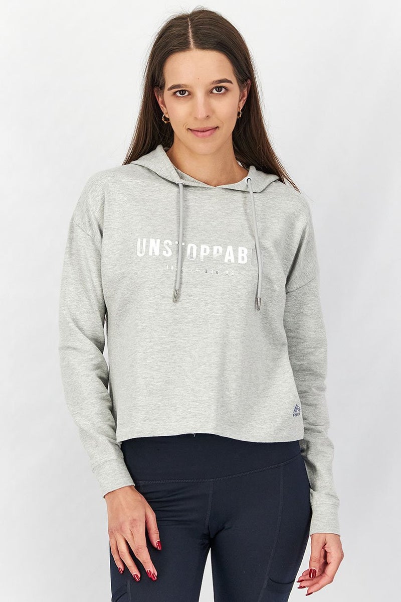 RBX Women Sportswear Fit Graphic Print Hoodie, Grey/Silver - Image 1