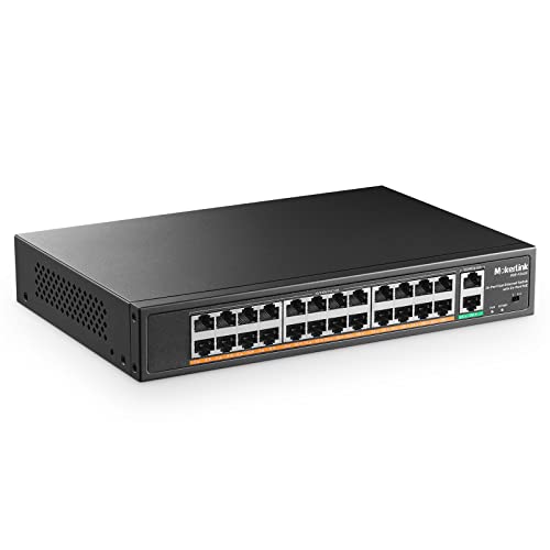 MokerLink 24 Port PoE Switch with 2 Gigabit Uplink Ethernet Port, 400W High Power, Support IEEE802.3af/at, Rackmount Unmanaged Plug and Play PoE+ - Image 1