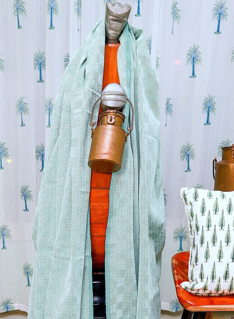 OJARIYA Teal and White Textured Handwoven Organic Handloom Cotton Throw Blanket  - Image 2