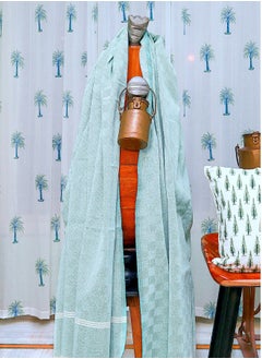 OJARIYA Teal and White Textured Handwoven Organic Handloom Cotton Throw Blanket  - Image 1