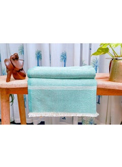 OJARIYA Teal and White Textured Handwoven Organic Handloom Cotton Throw Blanket  - Image 3