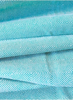 OJARIYA Teal and White Textured Handwoven Organic Handloom Cotton Throw Blanket  - Image 4