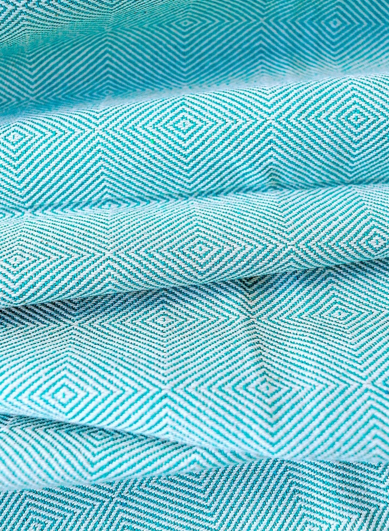 OJARIYA Teal and White Textured Handwoven Organic Handloom Cotton Throw Blanket  - Image 4