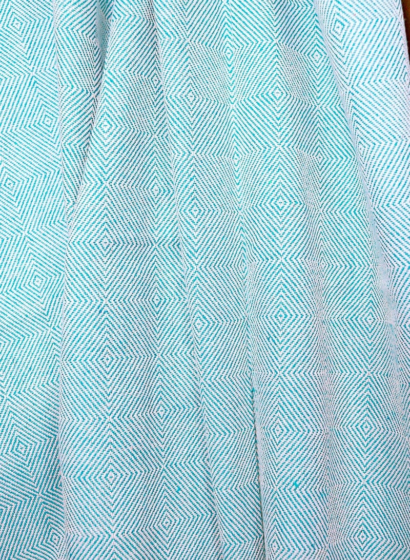 OJARIYA Teal and White Textured Handwoven Organic Handloom Cotton Throw Blanket  - Image 5