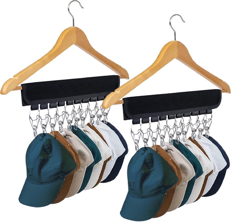 Binboov Hat Rack for Baseball Caps Hat Organizer Holder for Hanger & Room Closet Display, 2Pack 10 Hat Storage Clips for Hang Ball Caps Beanie, for Men Gift, Not Including Hangers & Hats (2PC Black) - Image 1