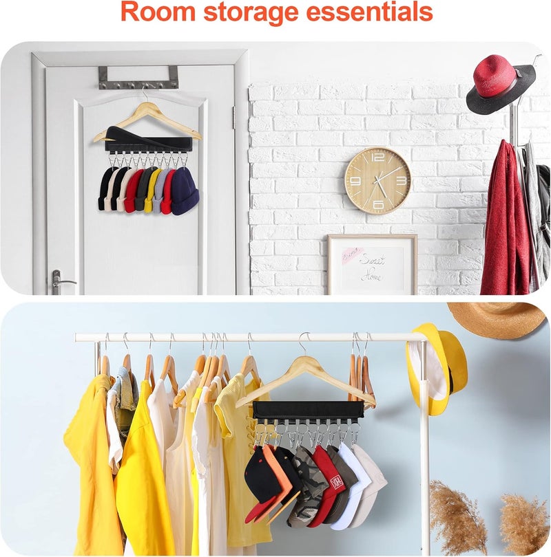 Binboov Hat Rack for Baseball Caps Hat Organizer Holder for Hanger & Room Closet Display, 2Pack 10 Hat Storage Clips for Hang Ball Caps Beanie, for Men Gift, Not Including Hangers & Hats (2PC Black) - Image 4