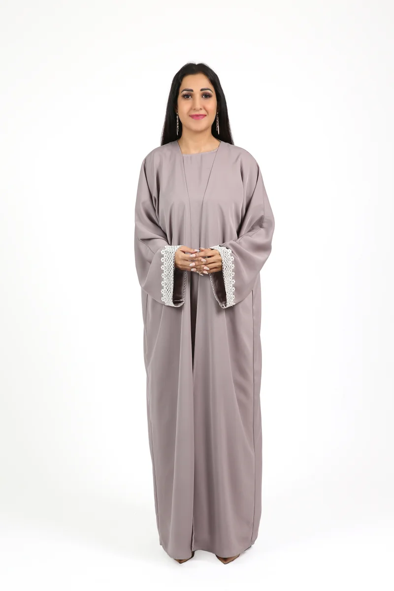 Nikias Light Purple Nida Abaya with Matching Inner & Lace Sleeves