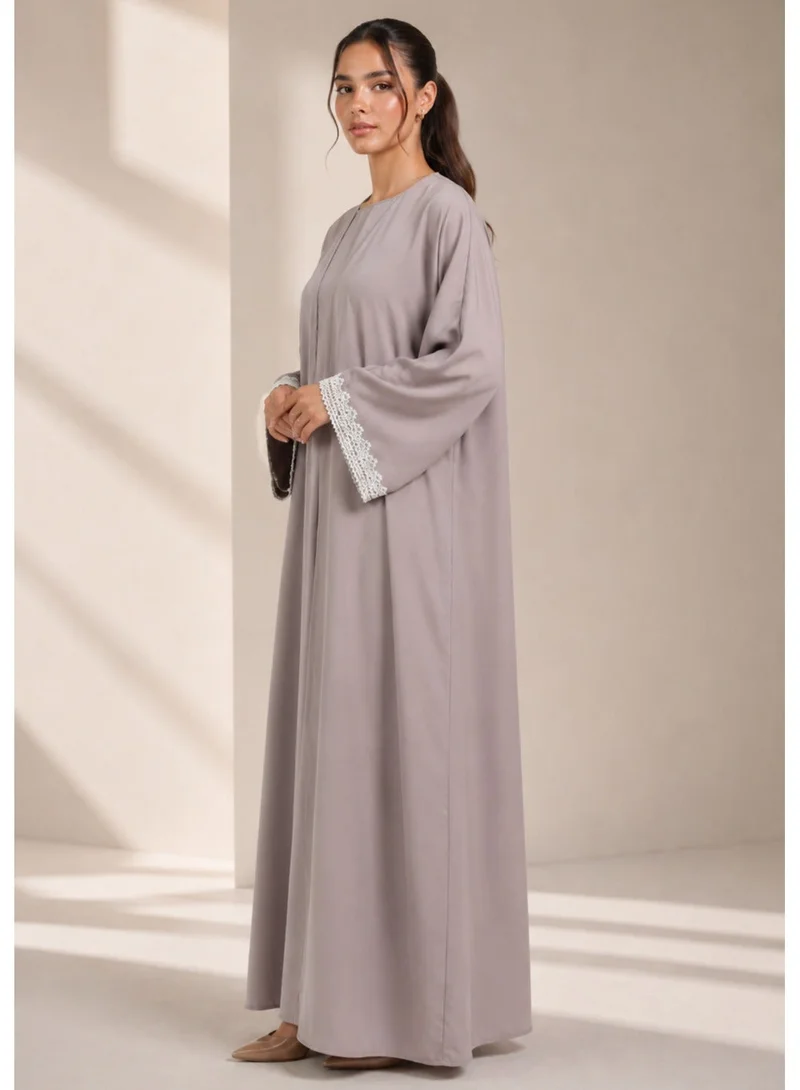 Nikias Light Purple Nida Abaya with Matching Inner & Lace Sleeves