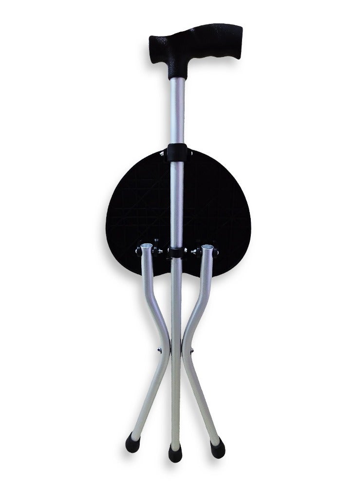 Adjustable crutches for the elderly, pregnant women, and the injured help walking and sitting at the same time, with a tripod and foam parts made of a non-slip material. Foldable tripod stick can be opened to use as a seat, black. - Image 2