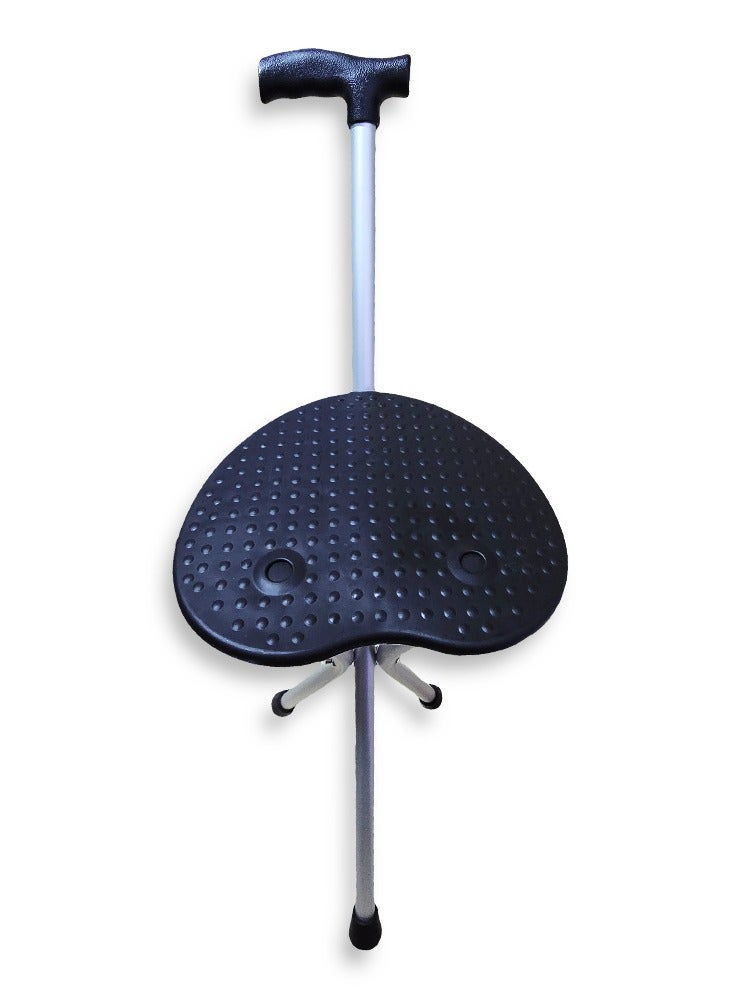 Adjustable crutches for the elderly, pregnant women, and the injured help walking and sitting at the same time, with a tripod and foam parts made of a non-slip material. Foldable tripod stick can be opened to use as a seat, black. - Image 3