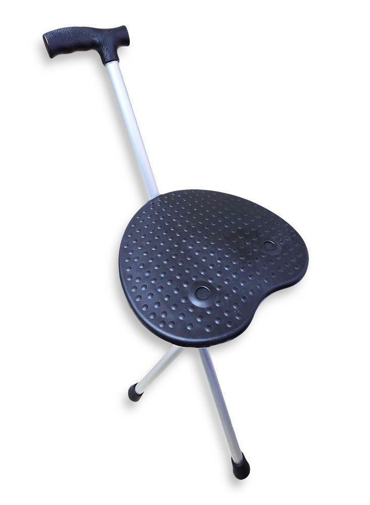 Adjustable crutches for the elderly, pregnant women, and the injured help walking and sitting at the same time, with a tripod and foam parts made of a non-slip material. Foldable tripod stick can be opened to use as a seat, black. - Image 4