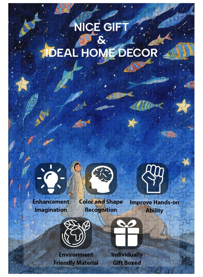 GALADUNE 300 Pieces Puzzles Jigsaws for Adults&Kids Stress Relief Toy, Unique Perfectly-Fitting Pieces, Ideal Gift for Ramadan Birthday New Year, Starry Night Fish Dream - Image 3