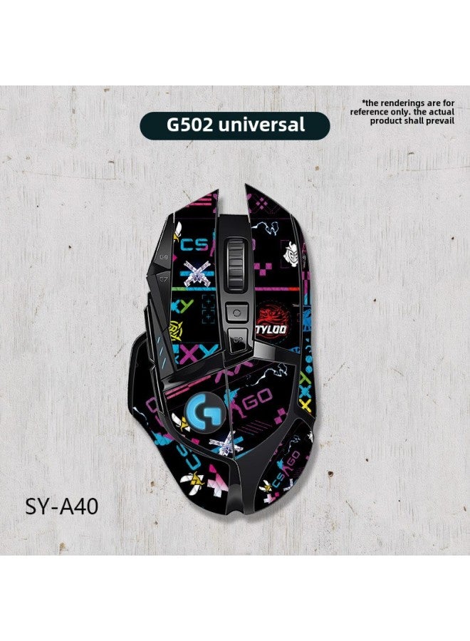 Applicable To Logitech G502 Universal Wired Wireless Mouse Anti-slip Stickers G502HERO Sweat-absorbent Non-slip E-sports Mouse Stickers-Color:G502-SY-040 Team Printing/Black Diamond-all Inclusive  - Image 1