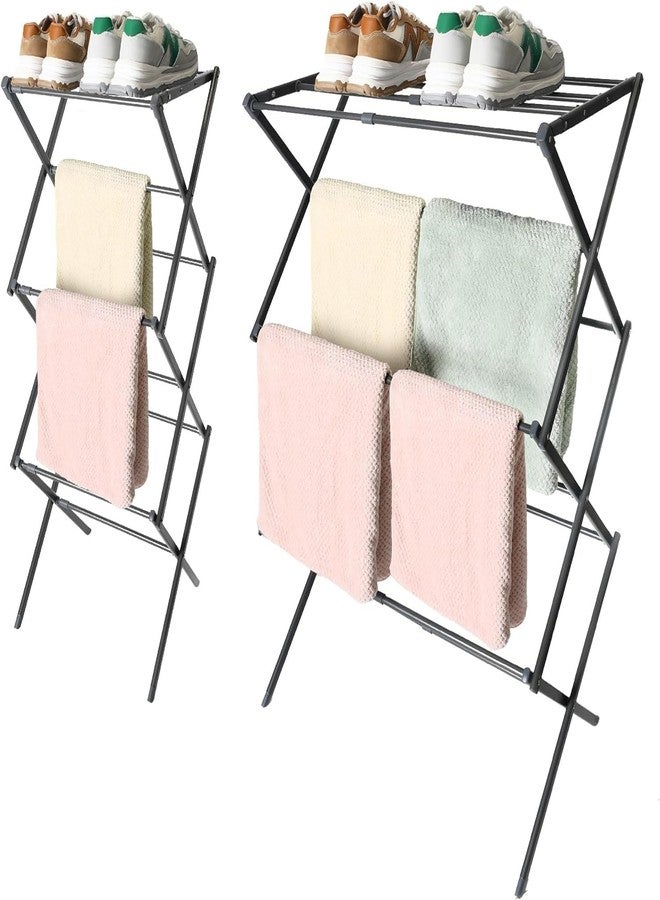 HOME CUBE Foldable Clothes Drying Stand - Expandable Metal Collapsible Towel Rack for Laundry - Space Saving Lightweight Drying Rack (Black) - Image 1