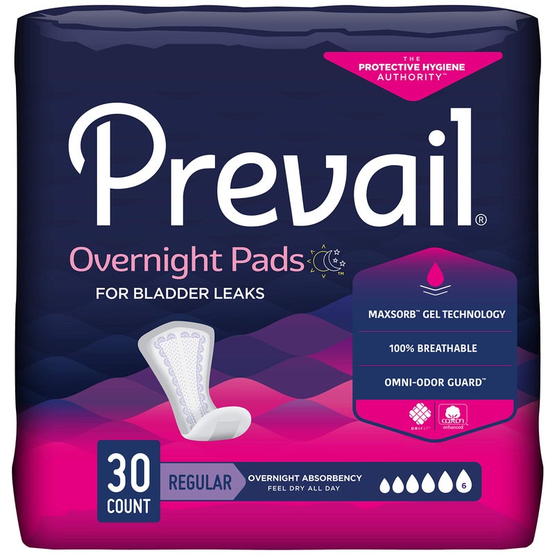 Prevail Prevail Proven Incontinence Bladder Control Pads Bladder Leak Pads Overnight Absorbency 30 Count Bag 