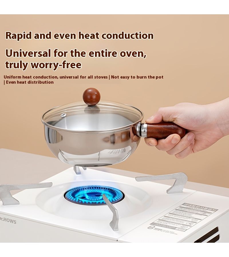 A Set Of Extra Thick Stainless Steel Snack Bowls Instant Noodle Bowls With Glass Lids Single Salad Bowls Dessert Bowls Snack Pots And Small Fat Pots With Handles Golden 16cm 6 3in Pot Compatible With Gas Stoves And Induction Cookers - Image 5