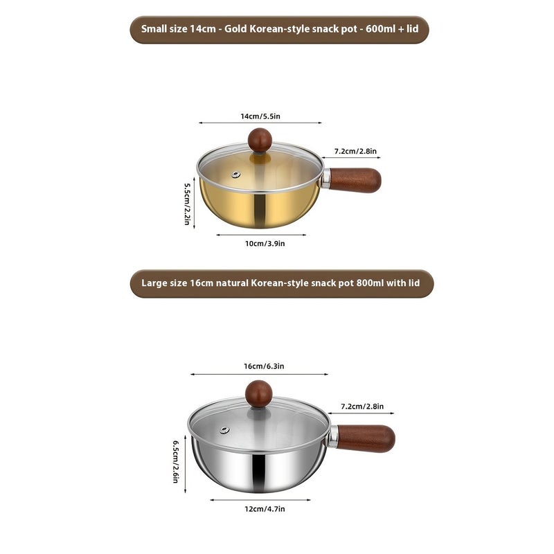 A Set Of Extra Thick Stainless Steel Snack Bowls Instant Noodle Bowls With Glass Lids Single Salad Bowls Dessert Bowls Snack Pots And Small Fat Pots With Handles Golden 16cm 6 3in Pot Compatible With Gas Stoves And Induction Cookers - Image 3