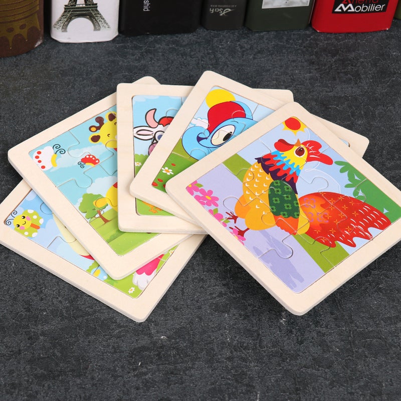 Children'S Early Education 9 Pieces Small Size Wooden Jigsaw Puzzle Toy Baby Educational Cartoon Animal Traffic Cognition Wooden Jigsaw Puzzle - Image 5