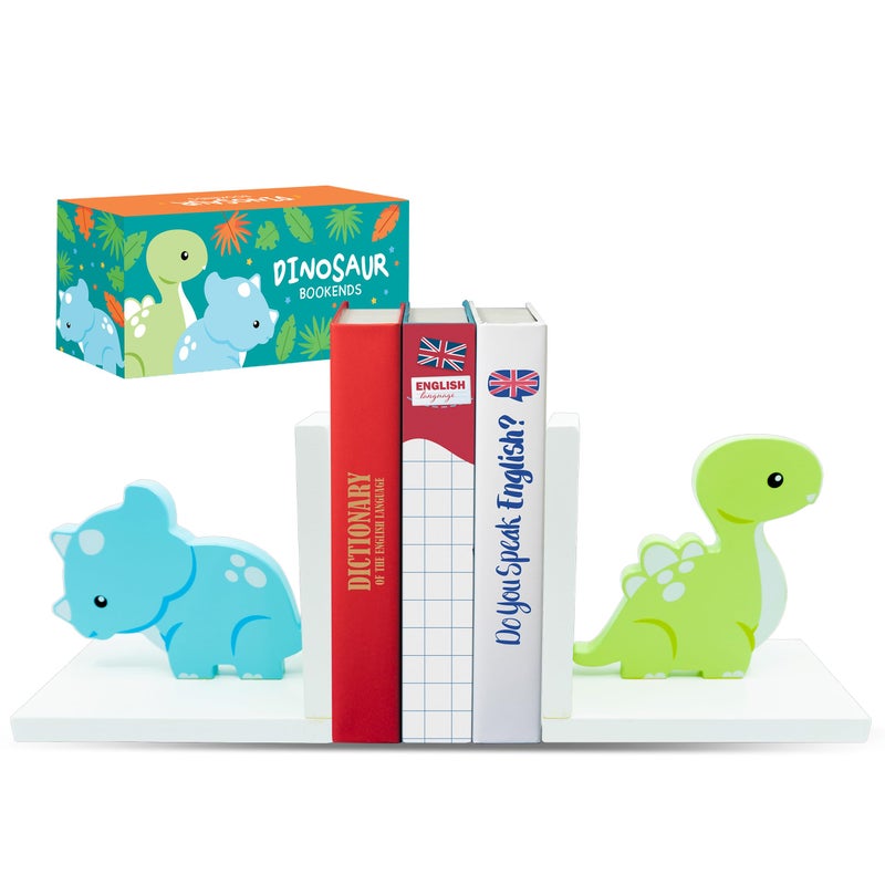 Decorably Dinosaur Bookends for Kids  1 Set NonSkid Wooden Nursery Bookends Dinosaur Book Holder Toddler Book Ends for Kids Room Babys Nursery Classroom