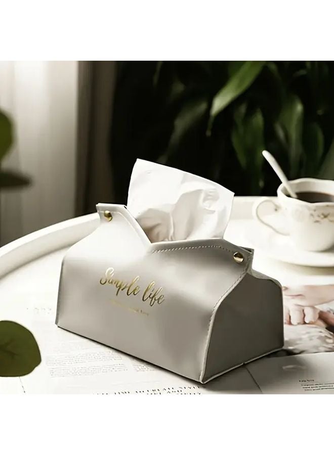 Grey Faux Leather Tissue Box Cover For Home Living Room Hotel And Car - Image 1
