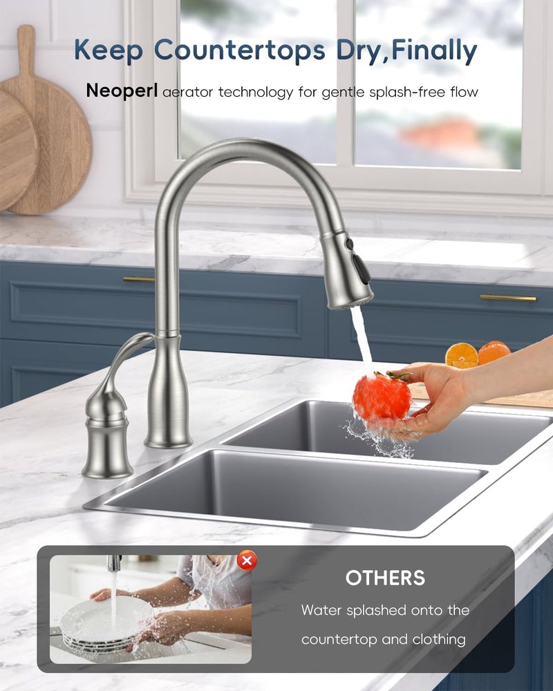 APPASO 2 Hole Kitchen Faucet with Pull Down Sprayer, Stainless Steel Brushed Nickel Commercial Kitchen Sink Faucet with Side Single Handle, APS278BN - Image 3