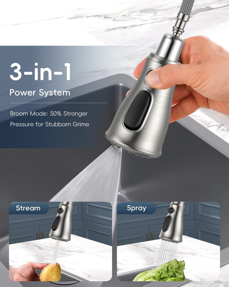 APPASO 2 Hole Kitchen Faucet with Pull Down Sprayer, Stainless Steel Brushed Nickel Commercial Kitchen Sink Faucet with Side Single Handle, APS278BN - Image 5