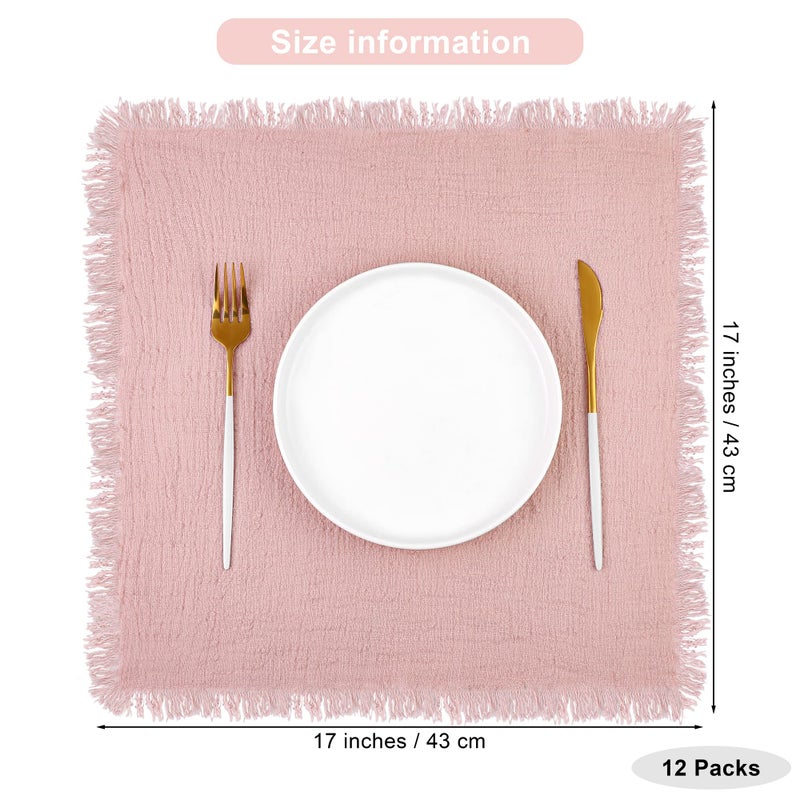 TURSTIN 12 Pieces Cotton Linen Cloth Napkin Handmade Cloth Napkin with Fringe 17 x 17 Inch Soft Cloth Dinner Wedding Napkin Square Rustic Fringe Napkin for Dinners  Parties  Weddings  Dusty Pink - Image 2