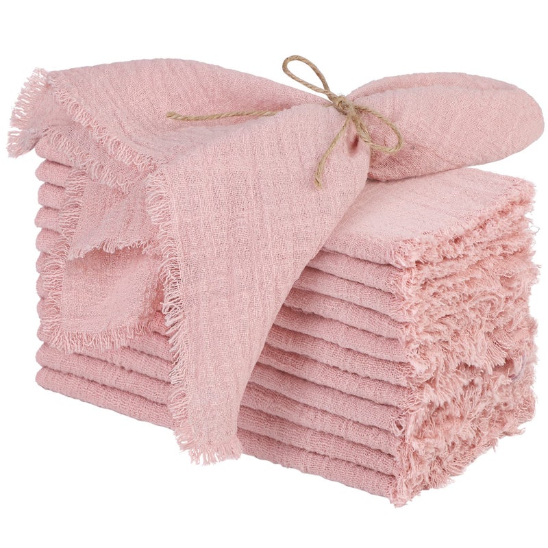 TURSTIN 12 Pieces Cotton Linen Cloth Napkin Handmade Cloth Napkin with Fringe 17 x 17 Inch Soft Cloth Dinner Wedding Napkin Square Rustic Fringe Napkin for Dinners  Parties  Weddings  Dusty Pink - Image 1