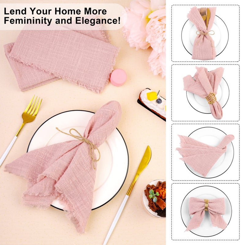 TURSTIN 12 Pieces Cotton Linen Cloth Napkin Handmade Cloth Napkin with Fringe 17 x 17 Inch Soft Cloth Dinner Wedding Napkin Square Rustic Fringe Napkin for Dinners  Parties  Weddings  Dusty Pink - Image 4