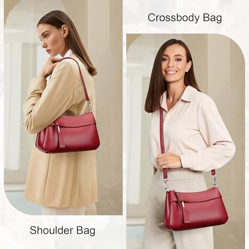 Over Earth Genuine Leather Crossbody Bags for Women Small Hobo Handbags Shoulder Purses with 2 Detachable Straps(O111-2E Wine Red) - Image 2