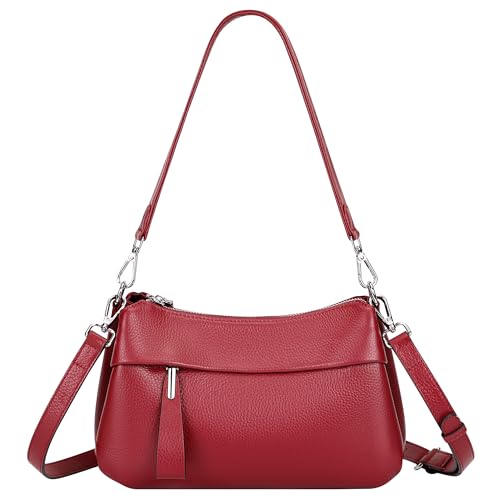 Over Earth Genuine Leather Crossbody Bags for Women Small Hobo Handbags Shoulder Purses with 2 Detachable Straps(O111-2E Wine Red) - Image 1
