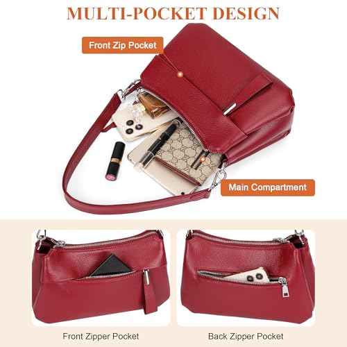 Over Earth Genuine Leather Crossbody Bags for Women Small Hobo Handbags Shoulder Purses with 2 Detachable Straps(O111-2E Wine Red) - Image 5