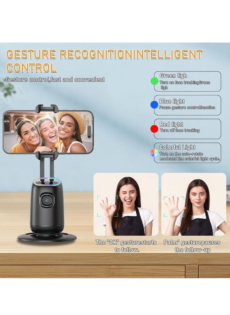 TIGER P05 Auto Face Tracking Phone Holder 360° Smart Gimbal Stabilizer with Adjustable Lens & Colorful Lights | AI Gesture Control Mobile Stand for Smartphone Vlog, Live Chat, Selfies & Tripod Stand – Perfect for Content Creators and Influencers  - Image 3
