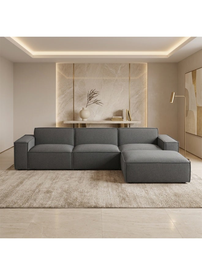 الحياة البحرية أريكة رمادية من القماش بتصميم حرف L (مقطعية) تتسع لـ 4 أشخاص، مزودة بكرسي استرخاء (شيزلونج) جهة اليمين لغرفة المعيشة - الأبعاد: 315 × 192 × 72 سم - Image 1