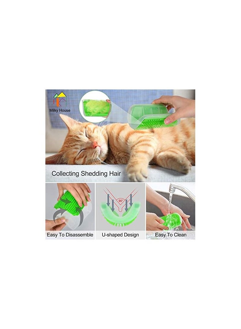 ألعاب القطط - مشط فرشاة زاوية الحيوانات الأليفة للعب القط لعبة بلاستيكية للخدش بشعيرات قوسية مدلك ذاتي التهيأ للقطط (أخضر ، 8 × 12.5 سم) - Image 1