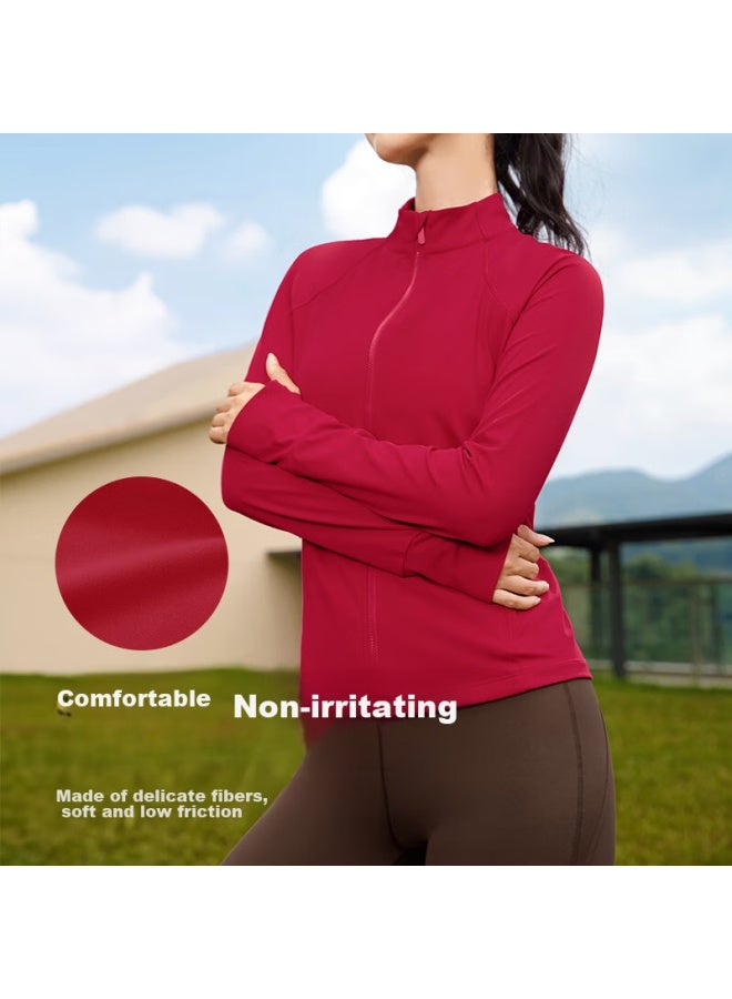 Vfu Women's Sports Jacket For Cycling, Running, Outdoor Fitness, Morning Jogging, Exercise, And Yoga, Autumn And Winter, Berry Red, Size M - Image 2