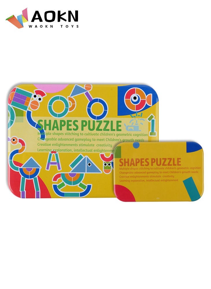 WAOKN Shape Puzzle Wooden Pattern Blocks Animal Jigsaw Color Sorting Stacking Game Preschool Montessori Learning Toys Brain Teaser Gift for Toddler Kid Wild Animal Set 