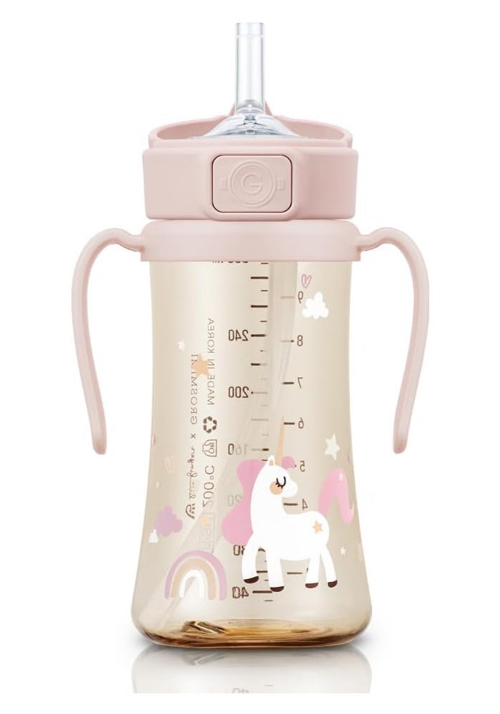 GROSMIMI Flip Top Spill Proof Sippy Cup with Stage 2 Straw for Toddlers, Customizable, PPSU, BPA Free 10 oz (Unicorn) - Image 3
